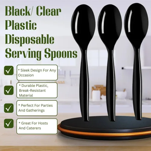 Vista 3 de Kaya Cucharas de plástico elegantes (paquete de 5) – Diseño duradero y elegante, perfecto para catering, fiestas y artículos esenciales de cocina