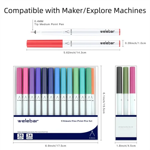 Vista 4 de Juego de bolígrafos de punta 0.4 compatible con Cricut Maker 3/Maker 4/Maker/Explore 3/4/Air 2/Air, juego de 36 bolígrafos de punta fina