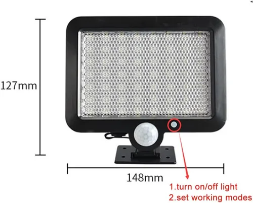 Vista 2 de Aolyty Luces solares con sensor de movimiento para exteriores e interiores con panel solar separado, diseño desmontable, 56 LED con control de luz