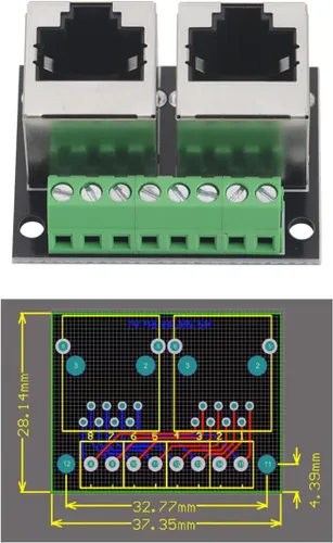 Vista 2 de 2 unidades RJ45 Ethernet doble hembra terminal Breakout Board,0.138 in paso 8Pin RJ45 conector adaptador de red Terminal adaptador de red