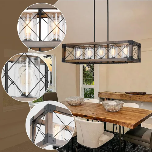Vista 5 de WJShome Candelabro de granja de 35 pulgadas, iluminación de isla de cocina de 5 luces, lámpara rectangular moderna para comedor, candelabros