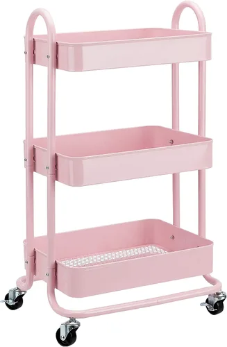 Vista 8 de Amazon Basics - Carrito de servicio o de cocina de 3 niveles, con ruedas, con cerradura, almacenamiento multifuncional, color carbón
