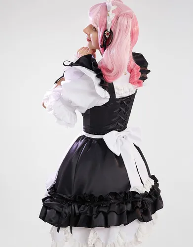 Vista 4 de miccostumes Disfraz de sirvienta para mujer, disfraz de cosplay con enagua