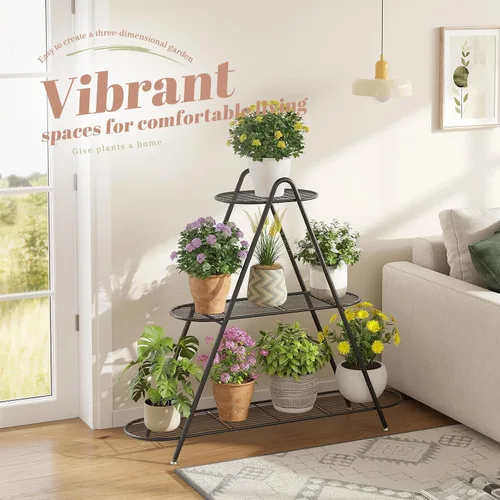Vista 4 de STDDRE Soporte para plantas de interior, estante alto para plantas al aire libre, estante alto para plantas de 3 niveles, soporte de metal grande