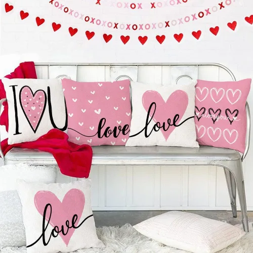Vista 5 de GEEORY Juego de 4 fundas de almohada para el día de San Valentín de 18 x 18 pulgadas, fundas decorativas de San Valentín, decoración de San Rosa