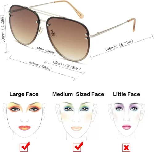 Vista 3 de VIVIENFANG Premium Rimless Oversized Aviator Sunglasses for Women, Polarized PC Lens UV Protection Womens Shade VF2203