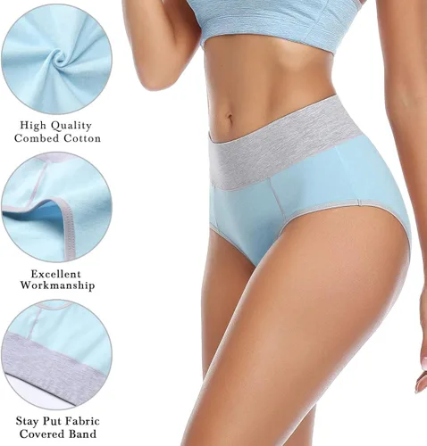 Vista 3 de wirarpa - Calzones de algodón elásticos transpirables y suaves de talle alto para mujer paquete de 5