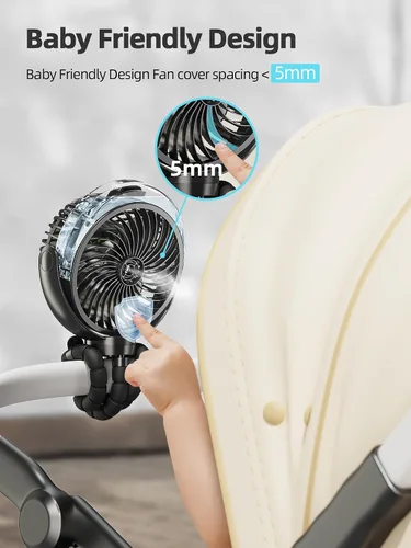 Vista 4 de Ventilador de cochecito nebulizador, ventilador portátil con batería de 6000 mAh con luz y giro de 360°, ventiladores personales con trípode