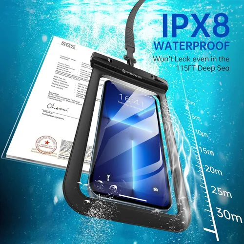 Vista 2 de Syncwire Funda impermeable para teléfono [paquete de 2] – Funda universal IPX8 impermeable para teléfono con cordón compatible con iPhone 13/12/11