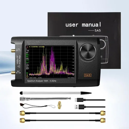 Vista 2 de SA5 4 pulgadas IPS LCD Analizador de espectro portátil 100kHz-5.3GHz generador de señal multifunción para prueba de RF (A)