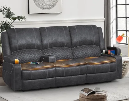Vista 16 de Yolsali Sofá reclinable, sofá reclinable manual de 3 plazas con cojín de 2 niveles, sofás reclinables para sala de estar con consola removible