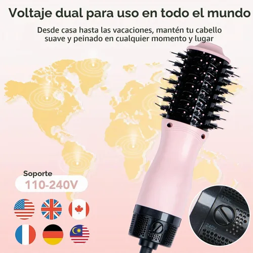 Vista 3 de Mini cepillo de secado de pelo de doble voltaje, 900 vatios, cepillo de aire caliente de cerámica ovalado de 2 pulgadas, secador de pelo de un solo