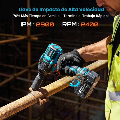 Vista 5 de Seesii Llave de impacto de 886 pies (1200 N.m), pistola de impacto de alto par 1/2 con batería de 21 V, 4000 mAh, destornillador de impacto
