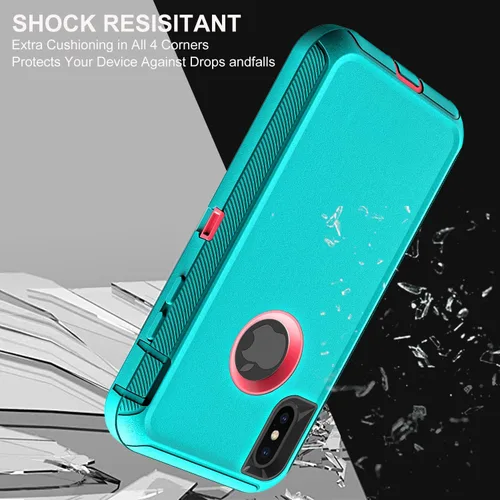 Vista 5 de YKHJKLEC Funda para iPhone X/iPhone Xs, grado militar 3 en 1, resistente a los golpes, a prueba de caídas, polvo con 2 protectores de pantalla