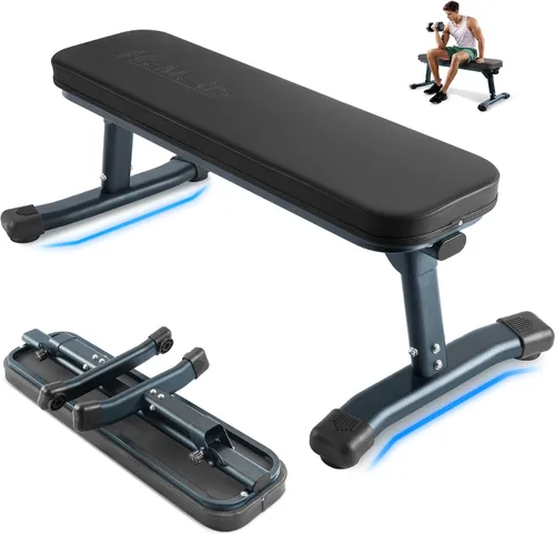 Vista 8 de Banco de peso plano, banco de entrenamiento de 660 libras, equipo de ejercicio de prensa de banco para gimnasio en casa, entrenamiento de fuerza