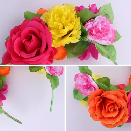 Vista 25 de DreamLily Frida Kahlo NC26 - Diadema con corona de rosas mexicanas para disfraz de fiesta de Halloween