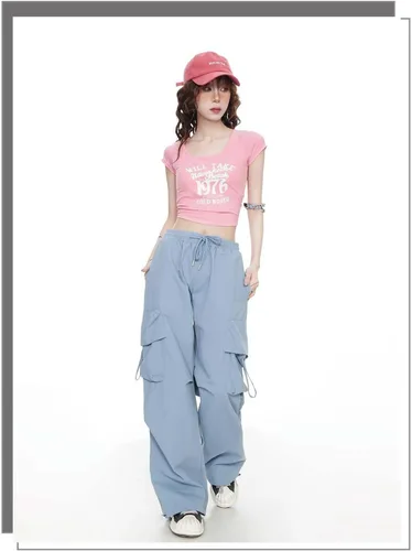 Vista 3 de Pantalones góticos para mujer, pantalones holgados Y2K, pantalones cargo con múltiples bolsillos, pantalones vintage casuales Harajuku