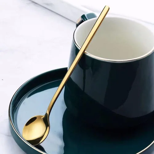 Vista 5 de Juego de 4 cucharas de té helado de mango largo, cucharas de café chapadas en oro para café expreso, azúcar, postre, pastel, helado, cóctel