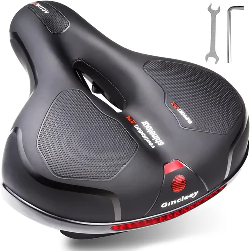 Vista 8 de Asiento de bicicleta cómodo para mujer y hombre, sillín de bicicleta ancho de repuesto con acolchado de espuma viscoelástica, suave y con absorción
