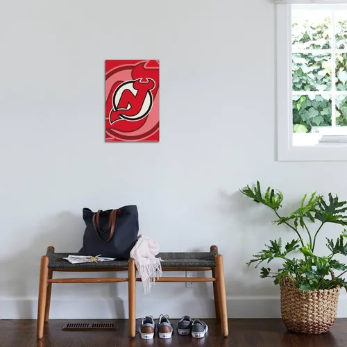 Vista 3 de Trends International NHL New Jersey Devils - Póster de pared con logotipo 14, 14.72 x 22.37 pulgadas, lienzo estirado