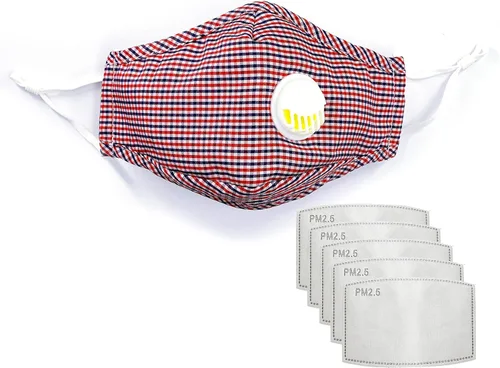Vista 8 de Mascarilla reutilizable lavable de algodón de alta calidad con válvula de respiración y bolsillo para filtro (incluye 5 filtros gratis)