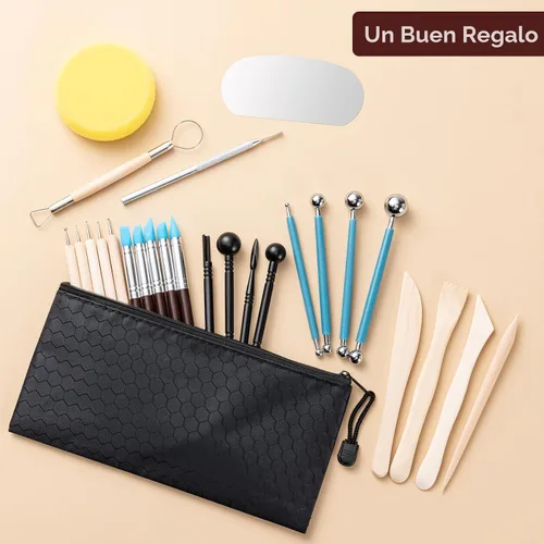 Vista 7 de Kit de herramientas de arcilla Amrules, 27 piezas de herramientas de cerámica, práctico kit de herramientas de escultura de arcilla polimérica, set
