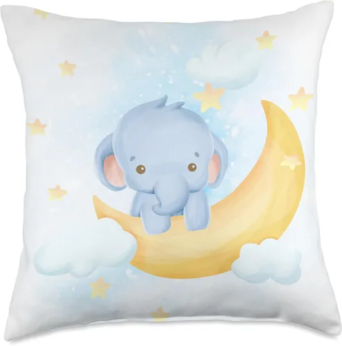 Vista 5 de Lindo bebé elefante en la luna con estrellas I cuarto de bebé decoración almohada