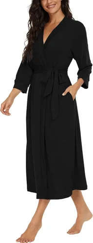 Vista 2 de VINTATRE - Bata de baño tipo kimono para mujer, larga, de punto, suave, ligera, con cuello en V, informal, ideal para dormir y descansar