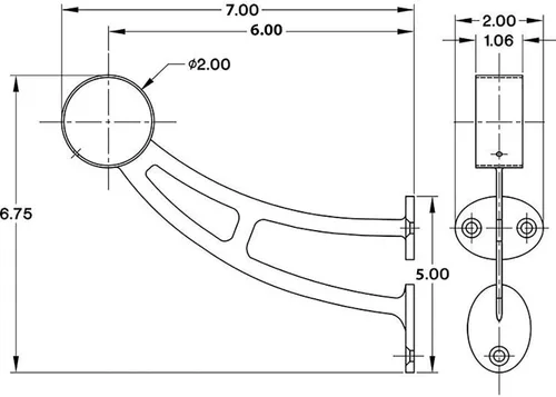 Vista 2 de Soporte de riel de pie de acero inoxidable 316 de grado para barra de pie de 2 pulgadas de diámetro exterior, acabado negro mate, 1 unidad