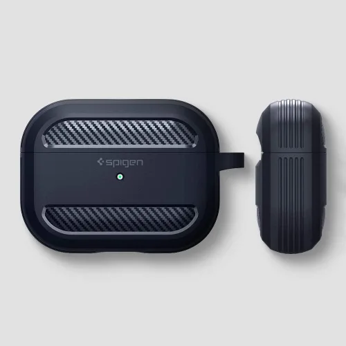Vista 8 de Spigen Rugged Armor - Funda de protección contra caídas con mosquetón diseñada para AirPods Pro (2019), color carbón