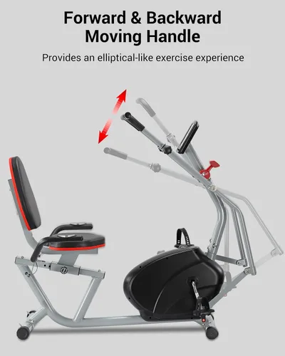 Vista 12 de ECHANFIT Recumbent Exercise Bike with Arm Exerciser for Home - Elliptical Recumbent Cross Trainer with Backlit Display, Pulse Sensor, 8-Level