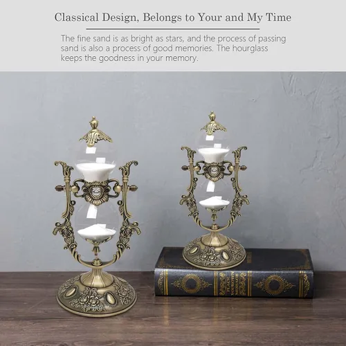 Vista 3 de Reloj de arena decorativo con reloj de arena, 11.8 pulgadas de alto, reloj de arena blanca de metal giratorio de 360° de 30 minutos, decoración