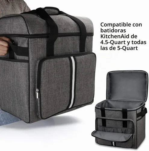 Vista 5 de BAGLHER Funda de mezclador de cocina resistente para batidoras de 4.5 a 5 cuartos de galón, funda de transporte 2 en 1 de hombro y mano con Gris