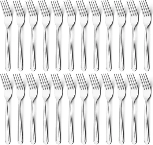 Vista 11 de BEWOS Juego de 24 tenedores para ensalada - Juego de tenedores pequeños de 6.6 pulgadas, cubiertos de acero inoxidable plateados, tenedores