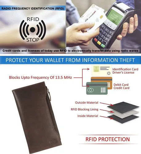 Vista 5 de Mou Meraki Cartera larga con bloqueo RFID de cuero genuino - Vintage Bifold para hombres