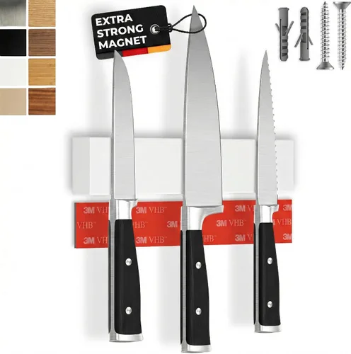 Vista 11 de Portacuchillos magnético para pared, 10" no requiere perforación, incluye cinta autoadhesiva, extra fuerte para sujetar cuchillos – Tira magnética