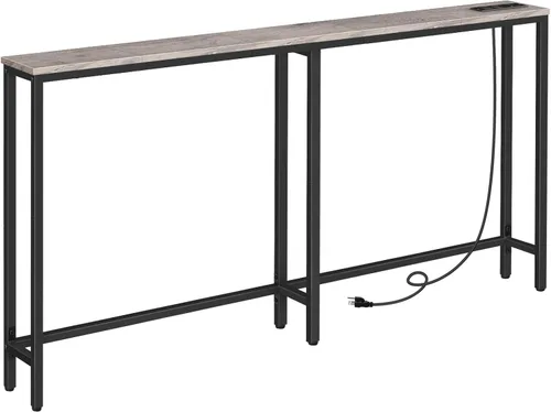 Vista 14 de HOOBRO - Mesa de consola estrecha de 63" con estación de carga, mesa de sofá de 5.9" con 2 tomas de corriente y puertos USB, mesas largas de entrada