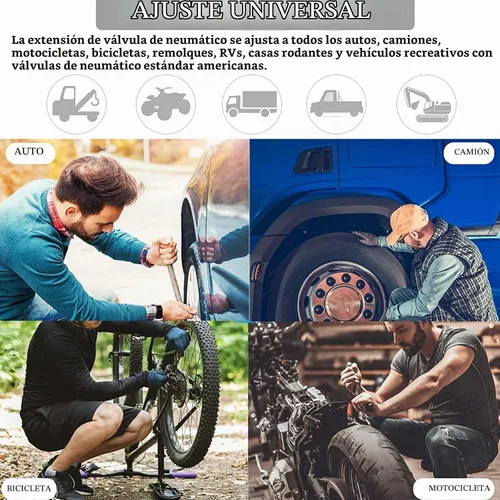 Vista 6 de Paquete de 5 extensiones de válvula de neumático, 2 piezas de extensores flexibles de vástago de válvula de 8.25 pulgadas con adaptador de extensión
