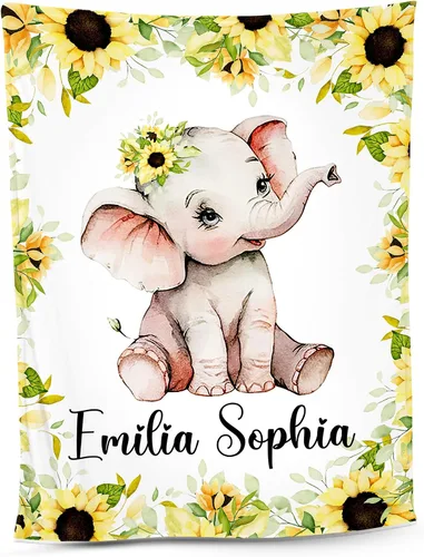 Vista 22 de NAZENTI Manta de bebé de elefante personalizada, manta de bebé niña personalizada con nombre y floral, regalo para niñas y niños, recién nacidos