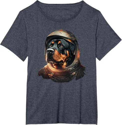 Vista 49 de Divertida camiseta Rottweiler con diseño de astronauta rottweiler en galaxia espacial, Negro