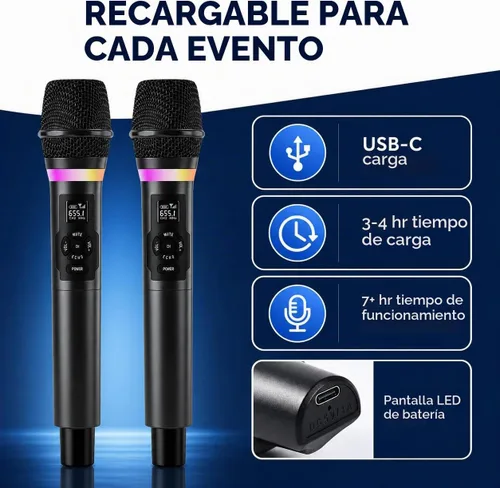 Vista 6 de Sistema de micrófono inalámbrico Myxtren, micrófonos de mano duales de 2.4