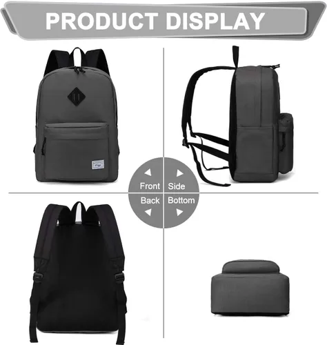 Vista 9 de Kasqo Mochila para mujeres y hombres, mochila clásica ligera y resistente al agua para adolescentes, niñas, niños, mochila informal de viaje escolar