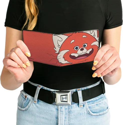 Vista 6 de Buckle-Down Cartera Bifold PU Turning Rojo Panda Rojo Con Sonriente Cara De Cerca Rojo