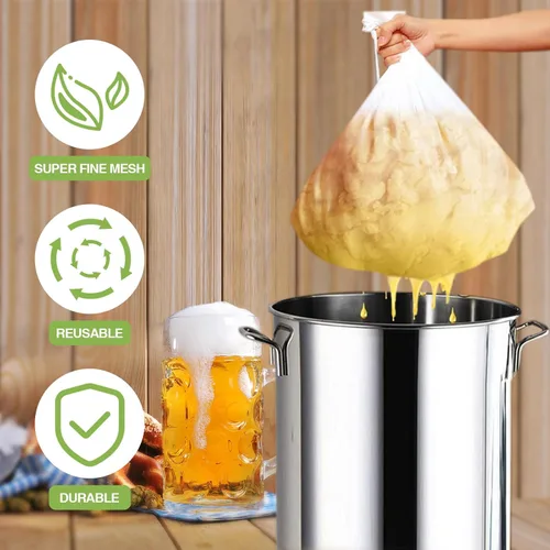Vista 3 de Chumia Paquete de 5 Bolsas de Infusión Reutilizables Extra Grandes de 26 x 22 Pulgadas Filtros de Malla Fina para Cerveza Fría Bolsas de Colado