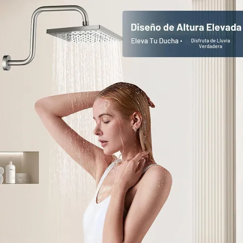 Vista 8 de BRIGHT SHOWERS Brazo de extensión de cabezal de ducha de 33 cm con brida en forma de "S" elevador de alto alcance, brazo largo de tubo de ducha