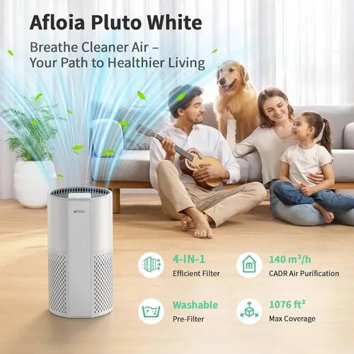 Vista 9 de Afloia Purificador de aire para el hogar, filtro lavable 4 en 1 para alergias, cubre hasta 1076 pies cuadrados, funcionamiento silencioso, apagado