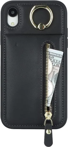 Vista 3 de Funda para iPhone XR Teléfono Cartera para Mujer, Funda para iPhone XR Teléfono con Tarjetero con Tarjeta de Crédito con Anillo Kickstand Cremallera