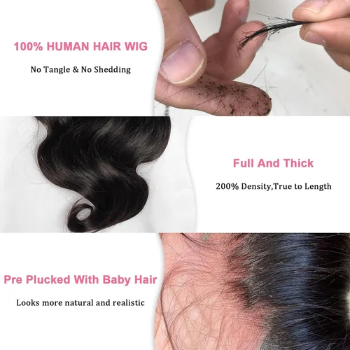Vista 2 de Pelucas de cabello humano ondulado con encaje frontal, densidad del 200 %, 13 x 6 HD, pelucas de cabello humano prearrancado sin pegamento, pelucas
