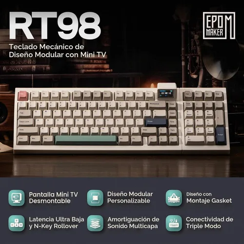 Vista 2 de EPOMAKER RT98 Teclado modular creativo para juegos retro con mini TV Right-Handed