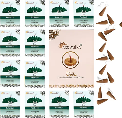 Vista 12 de ARO VATIKA Vedic Natural Masala 120 conos de incienso en paquete de 12 cajas 12 fragancias surtidas conos Dhoop Lo mejor para oración, reiki
